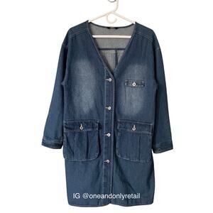 VINTAGE EAST BOY Denim Jacket Women's Blue Mid-Length Button Front V-Neck FIND!